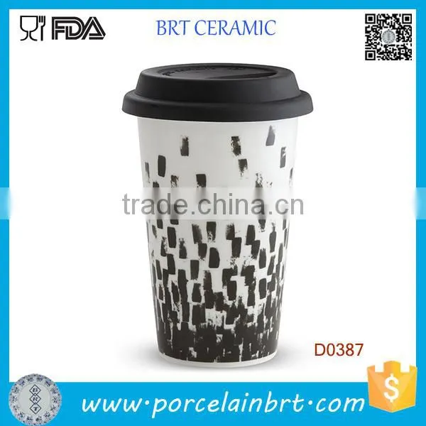 Double Walled Black Ceramic Stamp Travel Mug With Silicone Lid photo-2