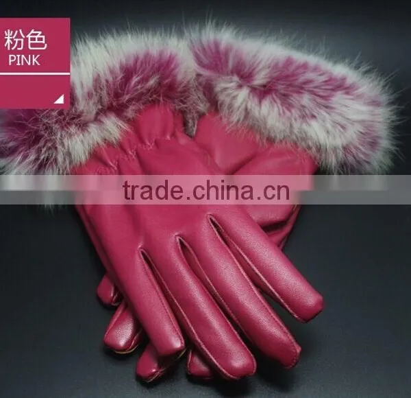 2015 Fashion Winter Leather Gloves Women Fur Gloves Ladies Leather Gloves photo-3