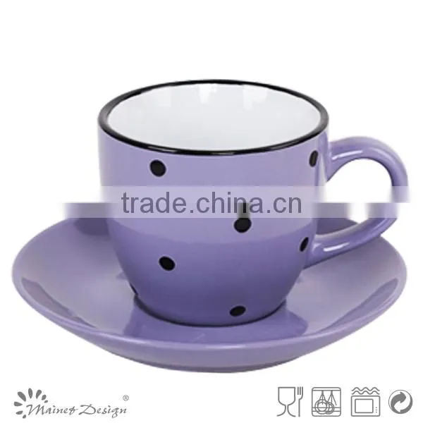 Solid Color With Engraved Doted Cup and Saucer Ceramic photo-4
