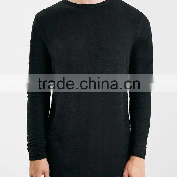 Comfortable Wearing Longline Autumn Bottom t Shirt Custom Plain Black Long Sleeves Oversized t Shirt for Man photo-6
