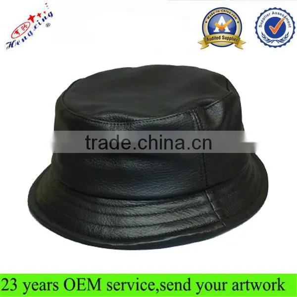 Woven Label Wholesale Cheap Custom Blank Black Leather Bucket Hat photo-2