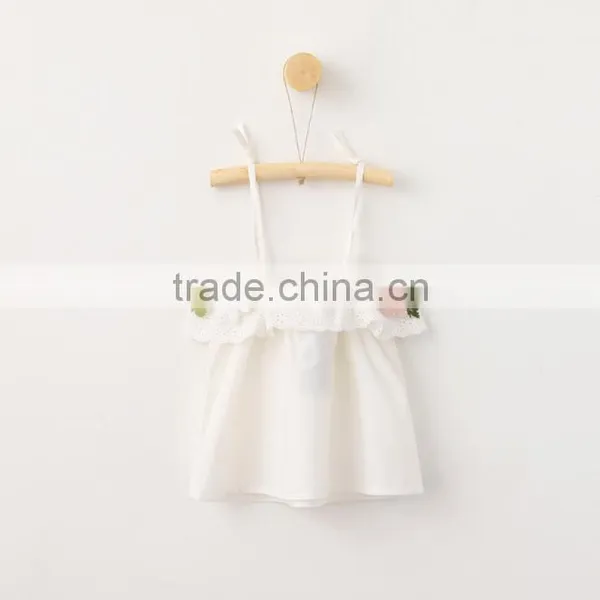 2017 Wholesale High Quality Girls Spaghetti Strap Vest With Embroidered Lace Layer Frill photo-2