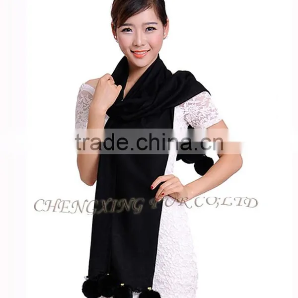 CX-B-P-42C Fur Ball Fashion Women Pashmina Wide Shawl photo-3
