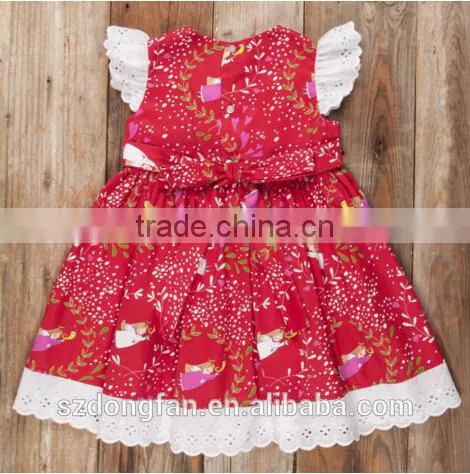 Wholesale Kids Christmas Chevron Clothing Girls Christmas Eyelet Lace Red Dress photo-4