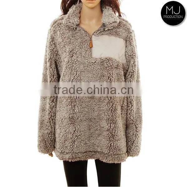 Wholesale Womens Frosted Collar Quarter Zip Sherpa Fleece Pullover photo-5