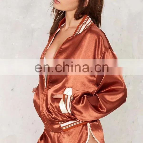 China Clothing Manufacturer Custom Lady Embroidered Bomber Jacket photo-4