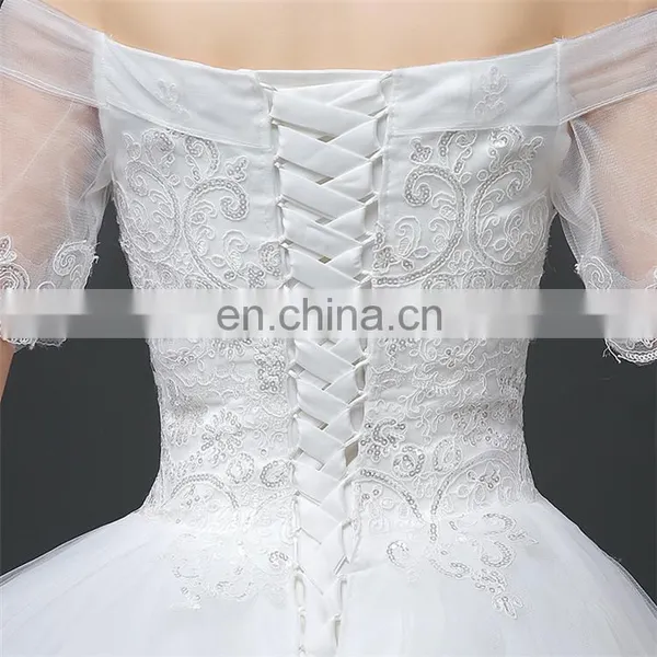 HS1621 2017 Full Length Girl Flower Dress Off Shoulder White Puffy Ball Gown Bridal Dress photo-5