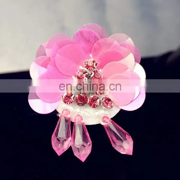 2017 The Latest Design Handmade Sequin Bead Flowers With Rhinestone for Garment Decoration photo-3