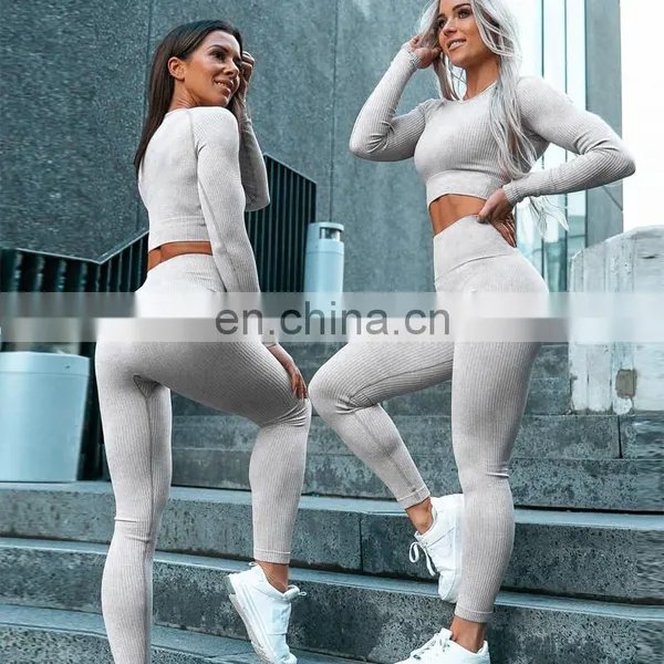 Amazon Hot Sales Women New Styles Bodcon Yoga Suit Ladies Fitness Yoga Wear Women Two Piece Clothing Set photo-2