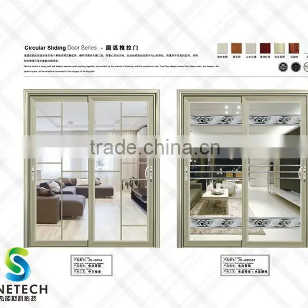 Light Green Wood Frames Tempered Glass for Partition Sliding Doors photo-2