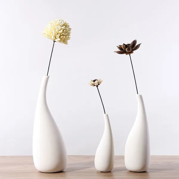 Water Drop Nordic Simple Style White Ceramic Dry Flower Vase For Dining Room Table photo-2