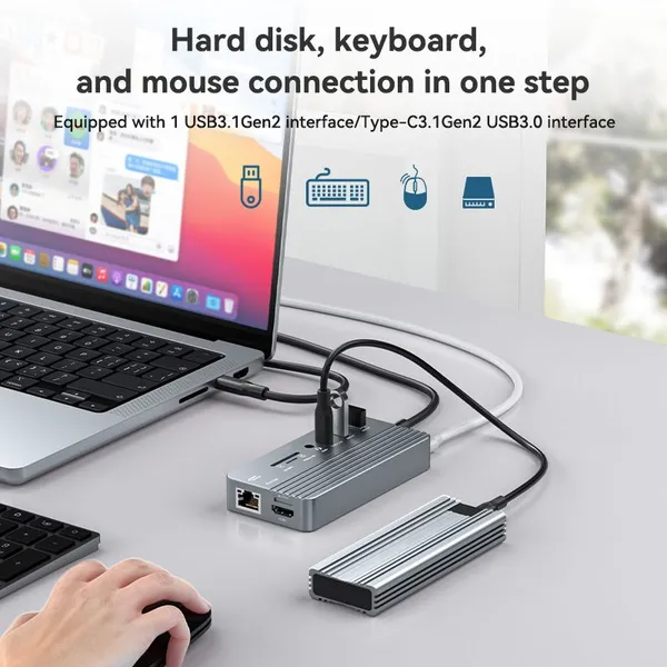 USB-C HUB 10-in-1 Docking Station With M.2 NVME and SATA SSD Enclosure photo-3