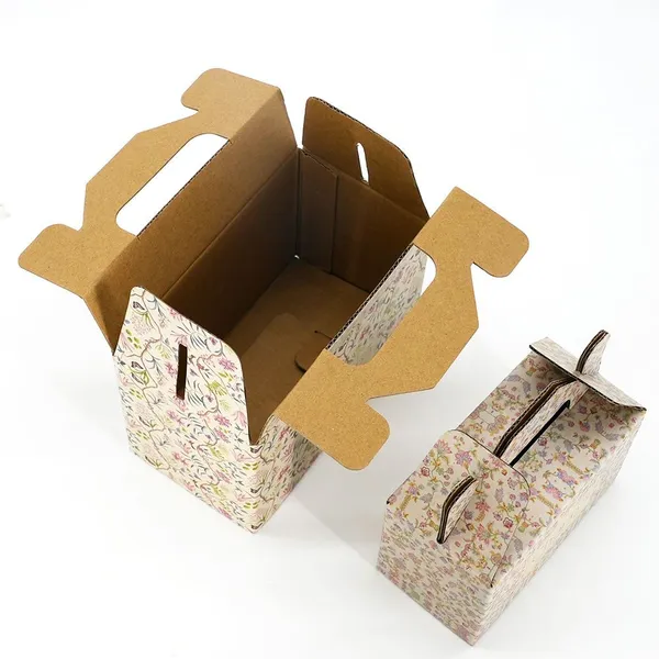 Custom Floral Printed Gable Boxes Handle Gift Packaging for Tea, Pastry & Candles photo-3