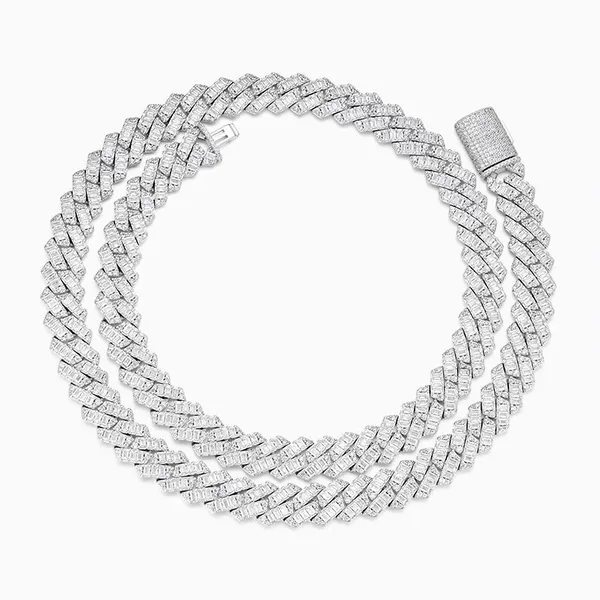 Shining Star Jewelry Silver 14mm Men VVS Moissanite Baguette Cuban Link Chain photo-3