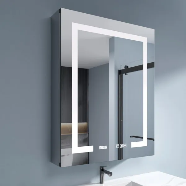 LED Lighted Bathroom Medicine Cabinet With Sockets & USBs, Defogger, Dimmable, 3 Color Light Makeup Mirror, Easy to Install, Wall Mounted Cabinet