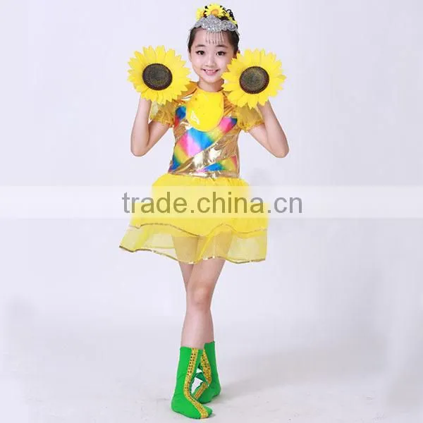 Wholesale Baby Girls Dresses Girls Dance Costume Dress Western Dance Dress for Girls Yellow