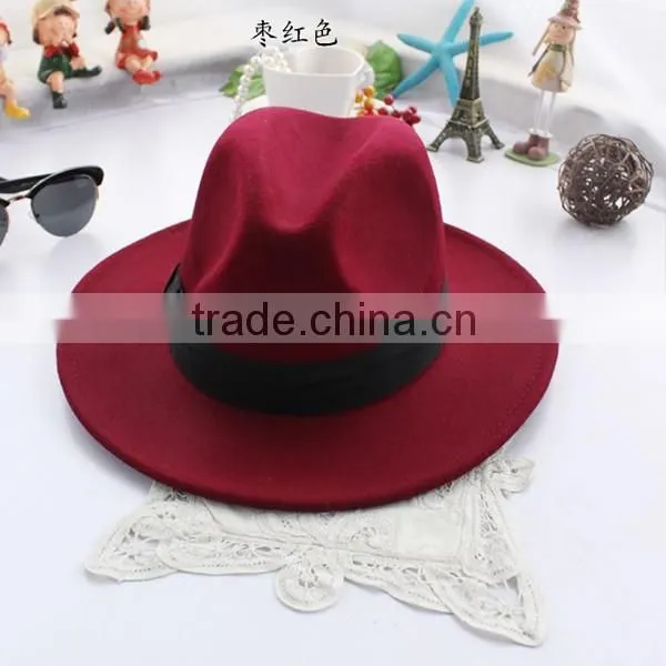 Wholesale as Movie Fashion Lady Red Wide Brim 100% Wool Felt Fedora Floppy Bowknot Orange Fedora Hats photo-4