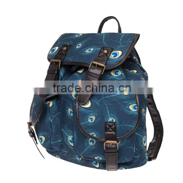 2016 3d Printed Peacock Feather Vintage Canvas Rucksacks Cute School Satchel Rucksack Backpack Campus Bag photo-2