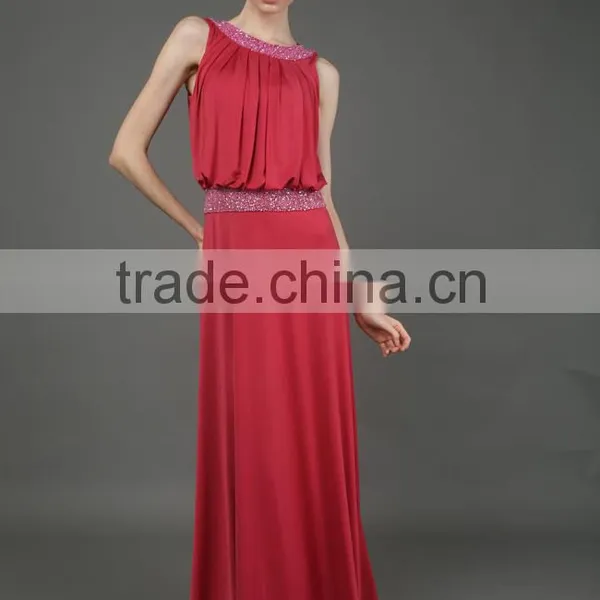 BiBiQ Fashion OEM Maxi Red Beaded Satin Western Gowns Party Dresses photo-2