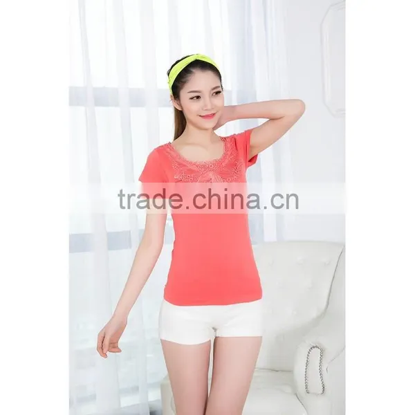 2015 Girls Seamless Fashion Short Sleeves With Lace on Front Neck photo-4