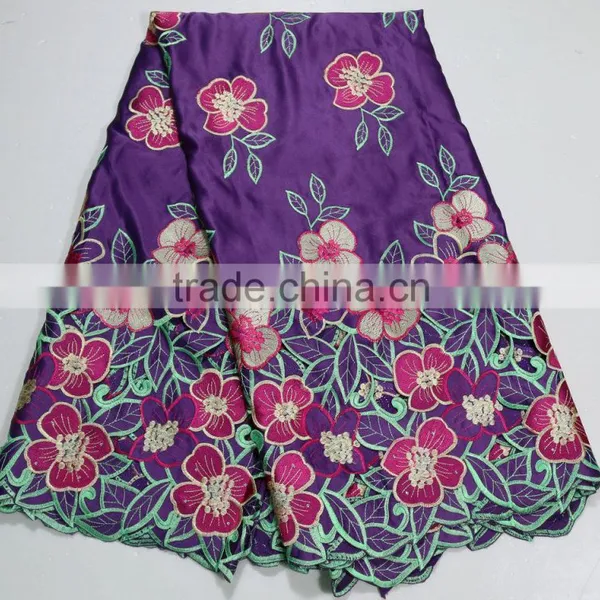 Rhinestone Embroidery Lace Fabric African Silk Lace Fabric for Girl Dress photo-2