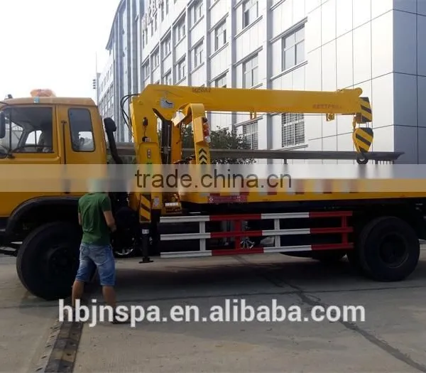 Right Hand Drive Yellow Color Flatbed Wrecker Truck With Crane 5ton photo-2
