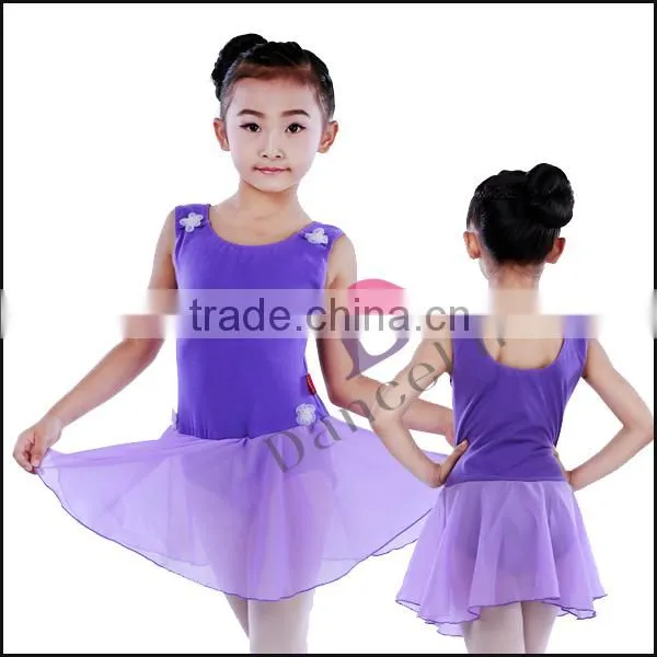 C2154 Purple Girls Dance Dress With Attched Chiffon Skirt Ballet Costume
