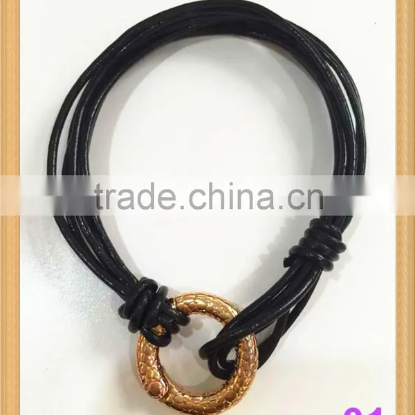 Multi Strands Black Genuine Leather Bracelets With Different Colors of Copper Closure for Women photo-2