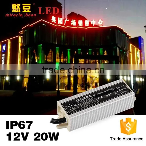 High Quality Iron Shell Waterproof IP67 2 Years Warranty Efficiency 12V 20W LED Driver for LED Lighting Letter