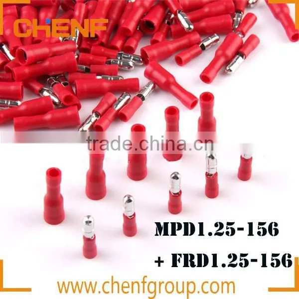 Cheaper High Quality AWG22-16 Fully Insulated Crimp Terminals 4MM Red Insulated Female Male Bullet Butt Connector Crimp Terminal