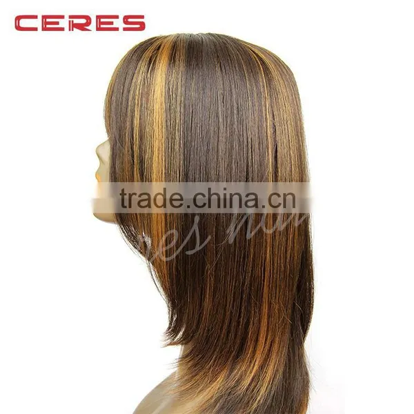 Cheap Wholesale Price Brazilian Human Hair Wig Lace Front Highlights Dark Blonde Color Shoulder Length photo-3
