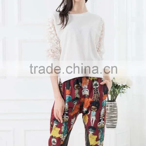 NEW ARRIVAL Summer Tops and Blouses 2016 White Lace Sleeve Shirt for Woman Chiffon Fabric OEM Tops Cheap Price