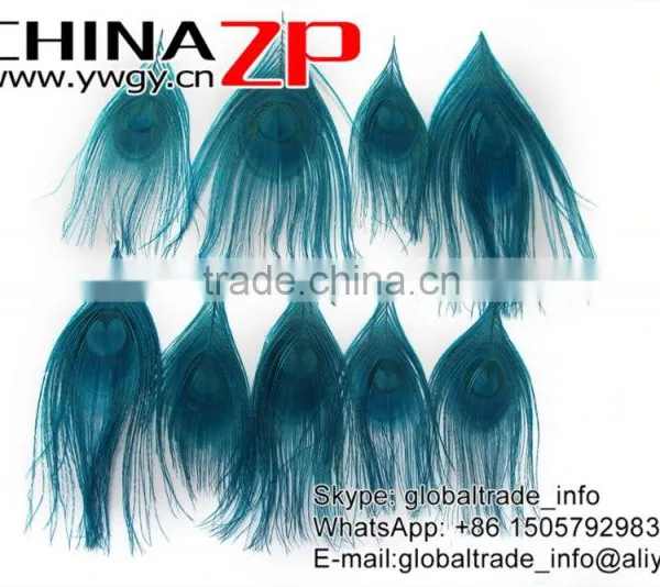 CHINAZP Wholeasale Top Selling Special Colors Dyed Turquoise Trimmed Short Peacock Feathers for Girls photo-2