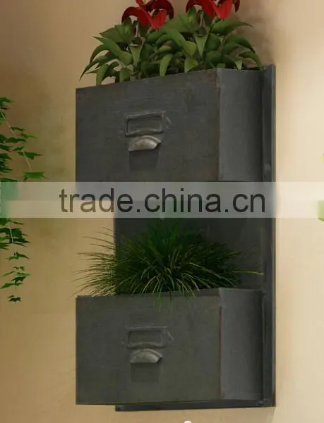 Country Design Grey Finish Verticle Wall Planter Antique photo-2