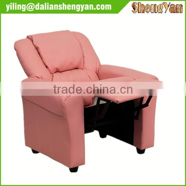 Contemporary Pink Vinyl Kids Recliner With Cup Holder and Headrest photo-5