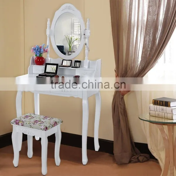European Style Furniture Garden Style White Color Wooden Dressing Table Cosmetic Table With Stool French Luxury Dressing Table photo-2