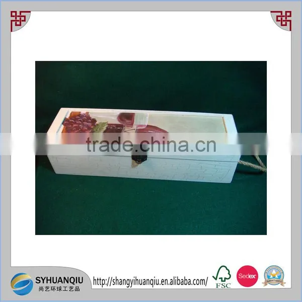 Single Wine Bottle Unfinished Plain Natural Hinged Wood Box With Swing Arm Latch photo-2