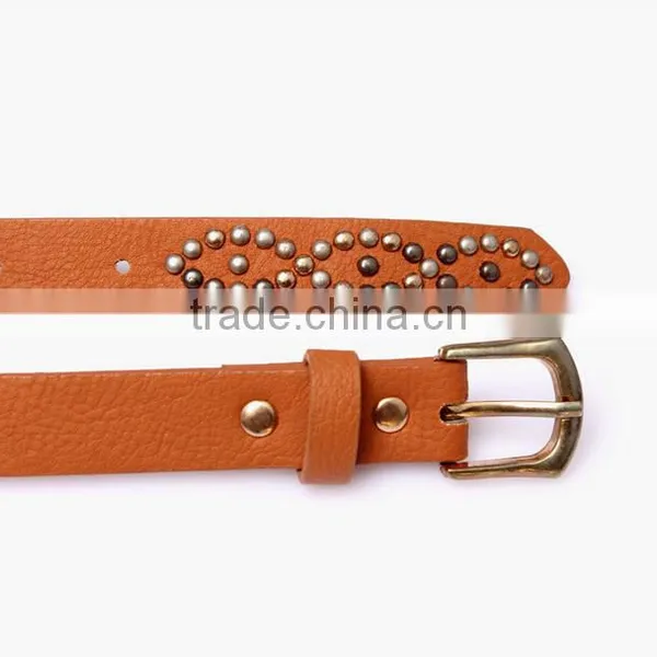 Fashion Spikes Decorated Pin Buckle Sex Girl Thin PU Waist Belt photo-4