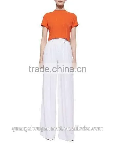 2015 Wholesale Women Office Slim Ladies Plain Color Pleated Loose High Waist Wide Leg Long Pants photo-6
