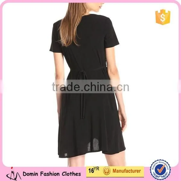 New Fashion Tie Waist Design V Neck Short Sleeve Women Wrap Dress photo-2