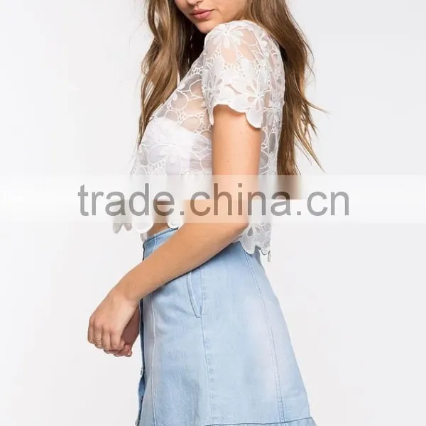 2016 Promotional High Quality Lady White Crochet t Shirt photo-3