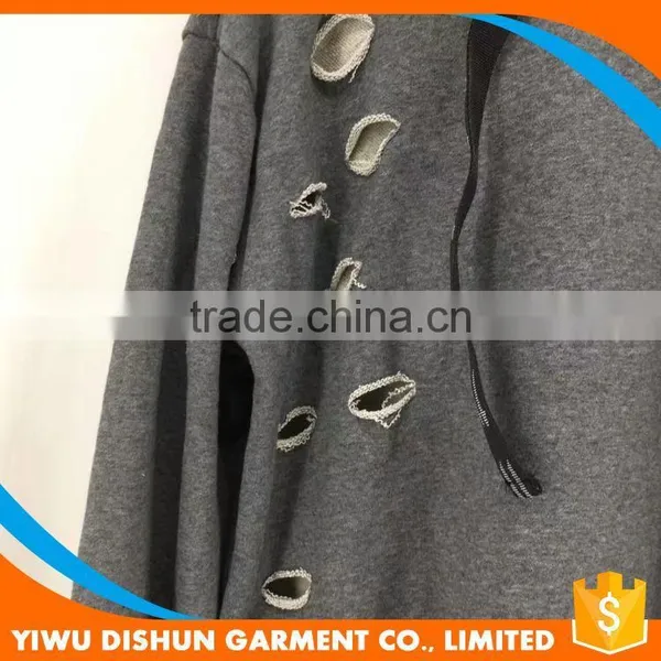 Men Latest Designs Cotton French Terry Blank Hoodies With Many Holes photo-3