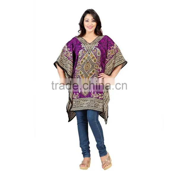 Floral Print 100% Silk CDC Corded V Neck Y Line Casual Kaftan Dress photo-3