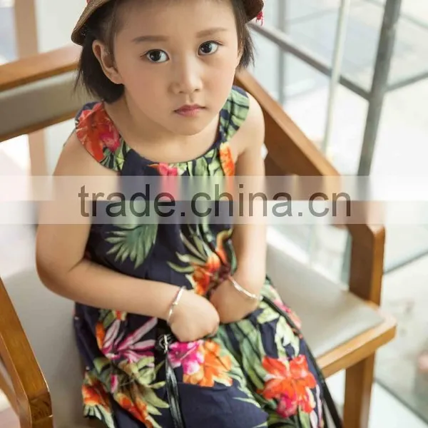 Fashion 2016 Girl Sleeveless Strap Dress Bright Color Printed Flower Girl Dress photo-6