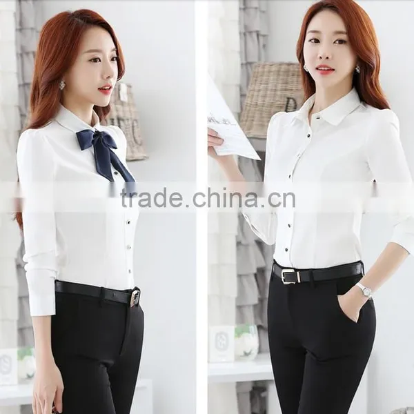 2016 New Style Women Fashion Long Sleeve Blue Shirt Ladies Office Formal White Shirt photo-5
