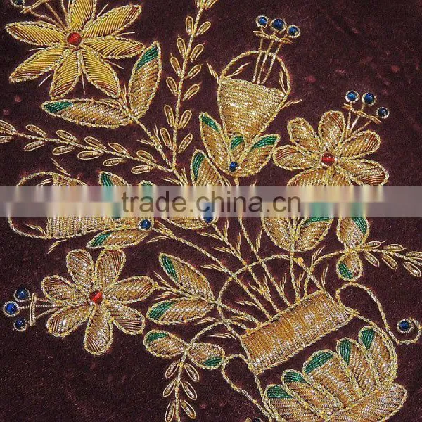 Beautiful Indian Couch Pillow Gold Zardozi Embroidered Unique Decorative Cushion photo-3