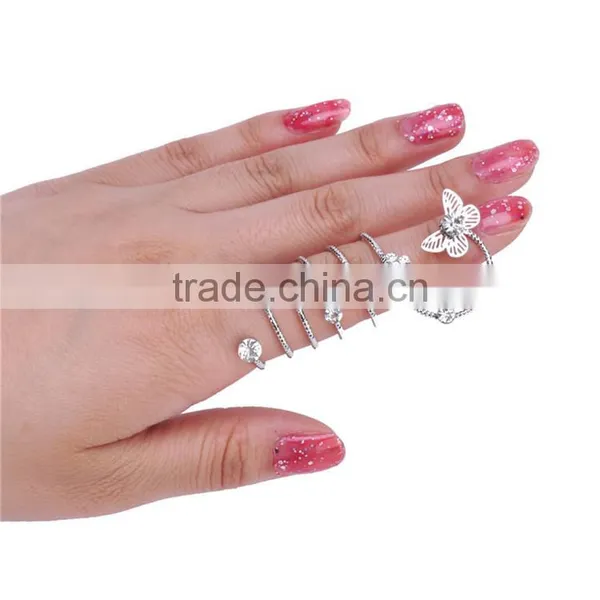 Silver Alloy Rhinestone Butterfly Flower Wrap Around Spiral Rings photo-2