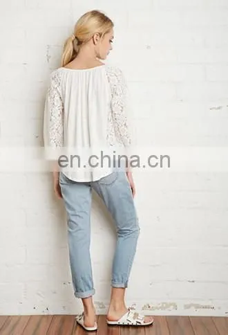 Casual Girls O-Neck Long Sleeve Lace T-Shirts photo-3