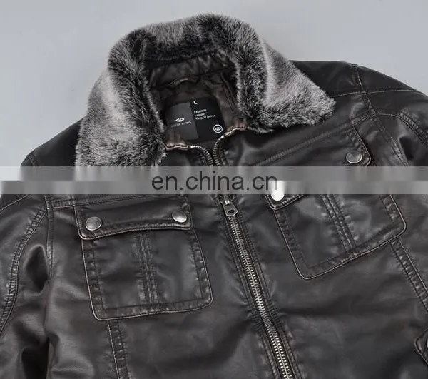2015 Lastest Fashion Leather Top Grade Fur Collar Coat Men photo-4