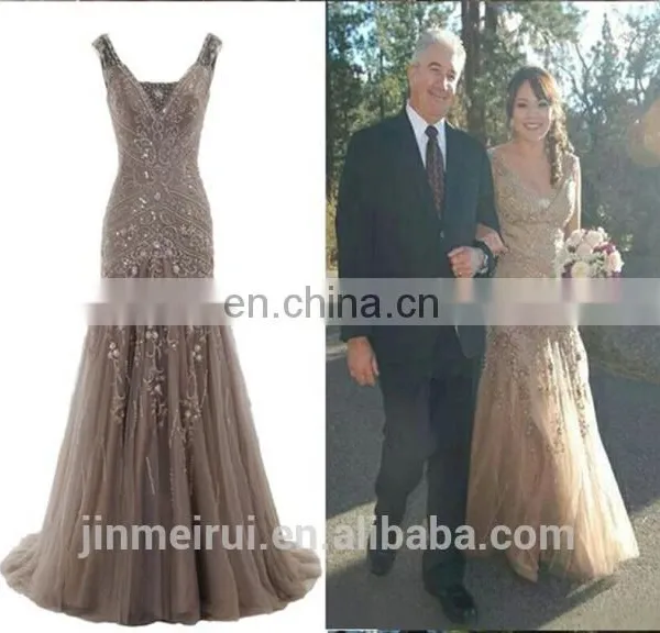 Vintage V-Neck Mermaid Evening Dresses Formal Long Mother of The Bride Dress Prom Gown Vestidos photo-5